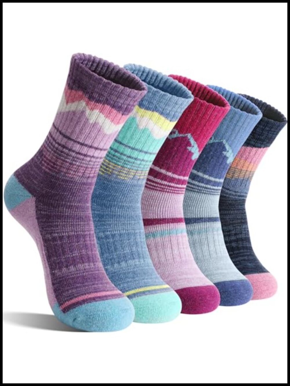 Merino Wool Hiking Crew Socks Thermal Cushioned Moisture Wicking 5 Pairs